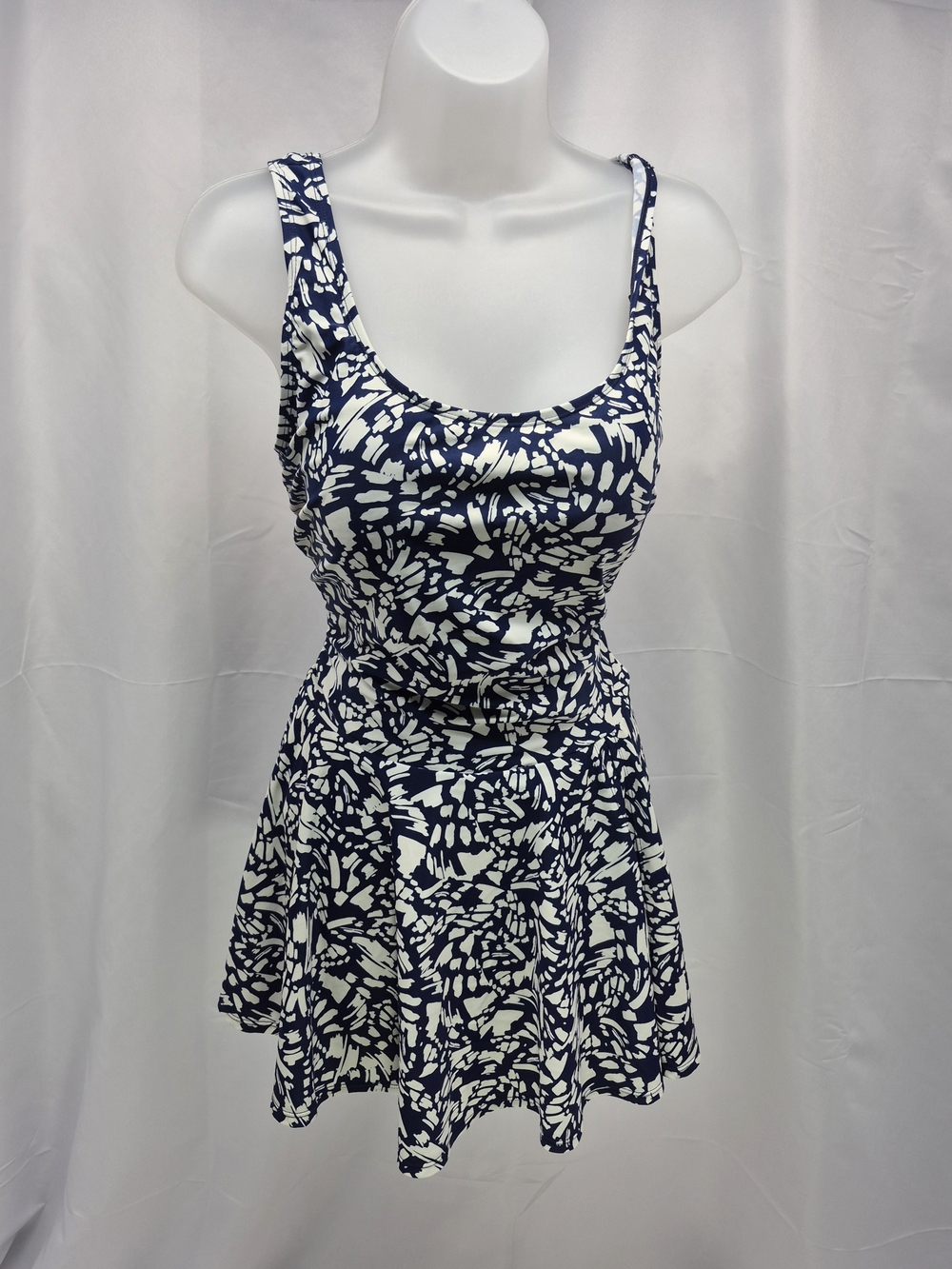 Shore Shapes Navy & White Abstract Print A-Line Swim Dress Size 14 Beach Summer